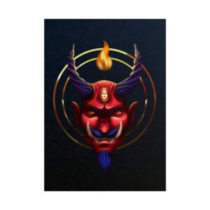 Vibrant Demon Mask Rolled Poster, Gothic Wall Art Decor, Unique Gift for Halloween, Exquisite Home Decoration, Occult Aesthetic Poster